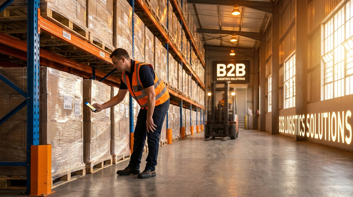 Madaraka Logistics warehouse with racked pallets and a worker scanning stock